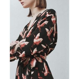 Mango Bird Print Wrap Dress